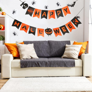Ghirlanda Happy Halloween Goldrock, hartie/textil, portocaliu/negru - Img 5