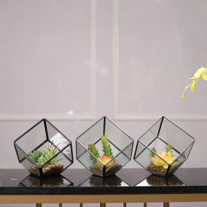 Ghiveci decorativ pentru plante Asvert, sticla, transparent, 15 x 15 x 15 cm - Img 6