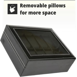 H&S cutie cu capac din sticla pentru 10 ceasuri, 22.5x7.5x20.5 cm, cu pernite, negru - Verificat A · Re-Bloom - Img 3