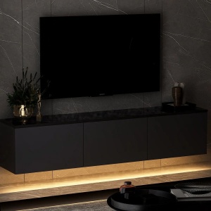 Hanah Home comoda TV living 160x35x32 cm, PAL 18mm, rafturi multiple, fixabil perete, antracit - Verificat A · Re-Bloom - Img 2