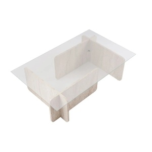 Hanah Home masuta de cafea 105x65x30 cm, blat sticla calita 100%, cadru PAL 18mm melaminat, travertin - Verificat A · Re-Bloom - Img 2