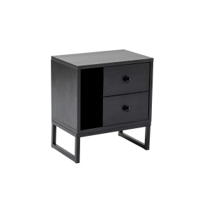 Hanah Home noptiera dormitor 45x30x50 cm, PAL 18mm, 2 sertare, picioare de metal, negru lemn si negru - Verificat A · Re-Bloom