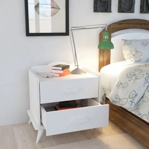 Hanah Home noptiera, PAL melaminat 18mm, 60x42.1x58.6 cm, 2 sertare, rafturi depozitare, picioare 12cm, alb - Verificat A · Re-Bloom - Img 4