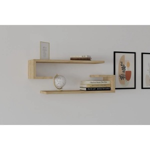 Hanah Home raft de perete, PAL melaminat 18mm, 60x19.6x15 cm, set 2 bucati, design scandinav, stejar safir - Verificat A · Re-Bloom - Img 2