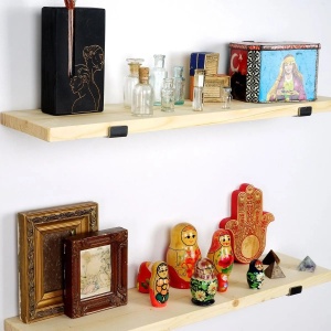 Hanah Home raft perete decorativ, lemn molid, baza metal, 60x16x14cm, Negru/Stejar - Verificat A · Re-Bloom - Img 5