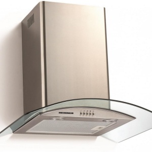 Hota decorativa Heinner DCH-650GX, Putere de absorbtie 610 mc/h, Latime 60cm, Clasa D, Iluminare LED, Inox+Sticla