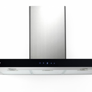 Hota decorativa Heinner DCH-6590TIX, Latime 90cm, Putere absorbtie 623.9 m3/h, Control touch, Timer, Clasa B, Inox+front sticla neagra