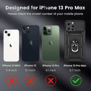 Husa de protectie cu inel compatibil cu iPhone 13 Pro Max HWeggo, policarbonat/poliuretan, negru, 6,7 inchi - Img 7