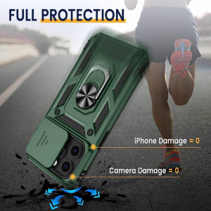 Husa de protectie cu inel compatibil cu iPhone 14 Pro HWeggo, policarbonat/poliuretan, verde, 6,1 inchi - Img 6