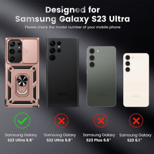 Husa de protectie cu inel compatibil cu Samsung Galaxy S23 ULTRA HWeggo, policarbonat/poliuretan, rose gold, 6,8 inchi - Img 5