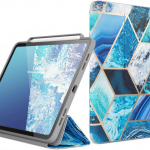 Husa de protectie pentru iPad PRO 2018/2020/2021 i-Blason, piele sintetica, alb/albastru/auriu, 11 inchi - Img 1
