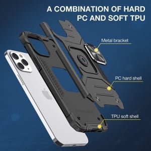 Husa de protectie pentru iPhone 13 Pro Vakoo, policarbonat/TPU, negru/argintiu, 6,1 inchi