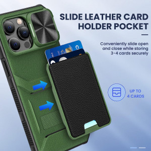 Husa de protectie slot pentru card glisant compatibila cu iPhone 14 Pro 5G 2022 HWeggo, policarbonat/poliuretan, verde alpin, 6,1 inchi - Img 4