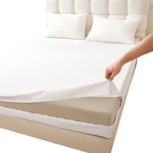 Husa impermeabila pentru saltea, cu fermoar, alba, 160×200 cm - Img 2