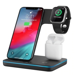 Incarcator Wireless REVOSE™, Statie Incarcare 3 In 1 Qi Fast Charger 15W Incarcare Rapida Compatibil Cu Apple Watch, Airpods, Iphone Android Samsung Huawei Xiaomi, Cablu inclus, Negru - Img 1