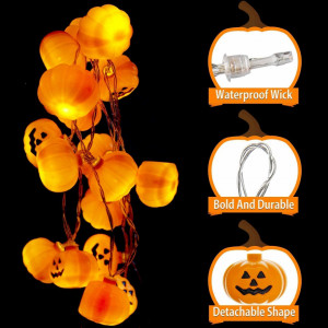 Instalatie cu 20 LED-uri pentru Halloween N \W, model dovleac, portocaliu, plastic/cupru/ABS, alb cald, 4 m - Img 4