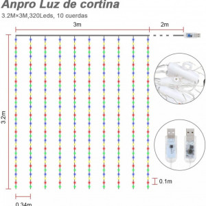 Instalatie tip plasa Anpro, LED, multicolor, 300 x 320 cm - Img 3
