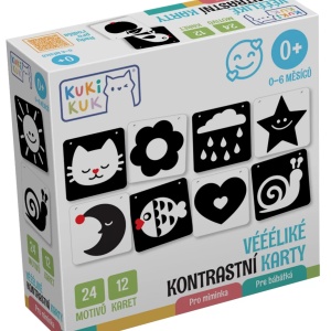 Joc educational pentru bebelusi, Flash Contrast Cards, Carduri alb-negru pentru acuitate vizuala, KuKiKuk Efko, 12 piese, 24 imagini mari contrastante, carton gros, varsta 0-6 luni - Img 1