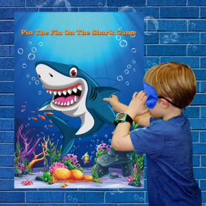 Joc pentru copii cu poster cu rechin si autocolante Fowecelt, hartie, albastru, 73 x 48 cm - Img 6