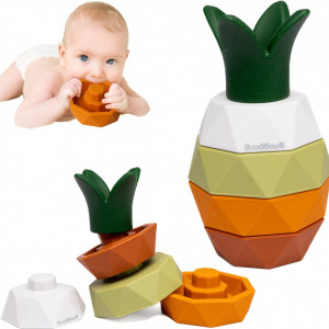 Jucarie educativa Montessori pentru bebelusi BoodiBou, silicon, multicolor , 10,5 x 7,2 x 6,2 cm - Img 1