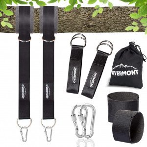 Kit accesorii pentru prindere leagan/hamac Overmont, poliester/metal, gri/negru/argintiu