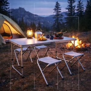 Kiwari Camp set mobilier camping, masa+4 scaune, pliabil, aluminiu, Alb/Gri - Verificat A · Re-Bloom - Img 6