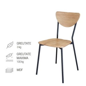 Kiwari Oka set masa + 4 scaune, MDF/metal, masa 110x70x75cm 16kg + scaune 44x45x82cm 3kg, capacitate masa 30kg/scaun 100kg, stejar natural/negru - Verificat A · Re-Bloom - Img 5