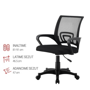 Kiwari Taro scaun birou ergonomic, spatar mesh, reglabil, baza nylon, Negru - Verificat A · Re-Bloom - Img 4