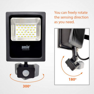 Lampa cu senzor de miscare ANSIO, 20 W, halogen, LED, IP65, negru, alb rece, metal, - Img 3