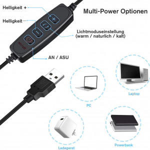 Lampa pentru videoconferinta Katomi, LED, incarcare USB, negru, 15,2 cm - Img 3
