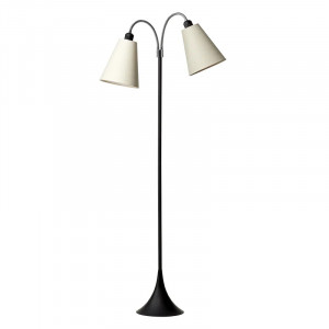 Lampadar Heitz, 2 lumini, metal/tesatura, negru/crem, 25 x 25 x 135 cm