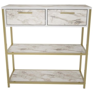 Latho consola hol 90x30.5x92 cm, PAL melaminat, blat efect marmura alba, rezistent la zgarieturi, alb - Verificat A · Re-Bloom