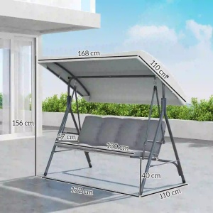 Leagan de gradina pentru 3 persoane Re-Bloom, otel/poliester, 172x110x156 cm, acoperis reglabil 168x110 cm, perne incluse, 210 kg, gri deschis - Verificat A · Re-Bloom - Img 3
