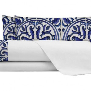 Lenjerie pentru pat Braga, textil, alb/albastru inchis
