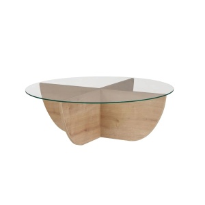 Liya masuta cafea 90x90x30 cm, PAL melaminat 18mm, blat sticla securizata, design scandinav, safir stejar - Verificat A · Re-Bloom