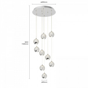 Lustra tip pendul Hayley, LED, metal/sticla, crom/transparent, 40 x 150 cm - Img 3