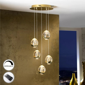 Lustra tip pendul Neher, 5 lumini, LED, metal/sticla, auriu, 4,5 x 25 x 145 cm