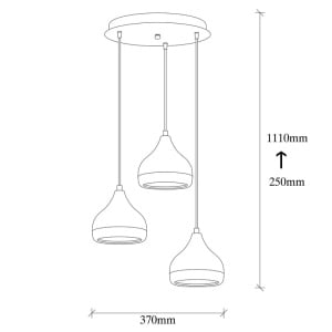 Lustra tip pendul Tropfen, 3 lumini, metal/sticla, negru/cupru, 37 x 25-111 cm