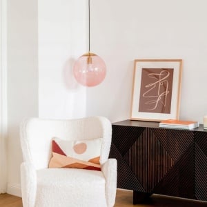 Lustra tip pendul Westwing Bao, metal/sticla, roz/auriu, 35 x 150 cm