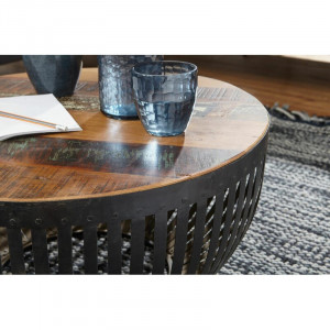 Masa de cafea Hal, lemn masiv/metal, maro/negru, 33 x 70 x 70 cm - Img 6