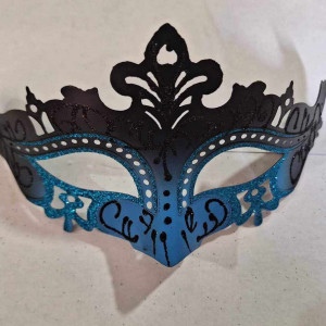 Masca venetiana pentru carnaval AMFSQJ, textil, negru/albastru, 15 x 13 cm