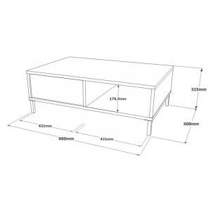 Masuta de cafea Alyssia, PAL, gri/negru, 90 x 60 x 31,5 cm