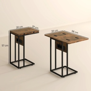 Masuta de cafea extensibila tip C cu 2 statii incarcare Re-Bloom, MDF/metal, 39x29x57 cm, blat 39x29-58 cm, USB+USB-C 5V2A, 10 kg, maro rustic/negru - Verificat A · Re-Bloom - Img 3