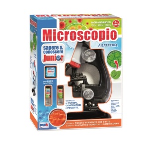 Microscop RS Toys pentru copii, cu lumini si baterii, negru cu rosu