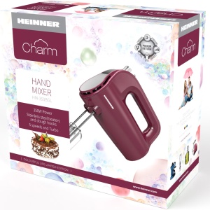 Mixer de mana Heinner HM-350BGL, Putere 350W, 5 Viteze, Decoratiuni Inox, Burgundy - Img 2