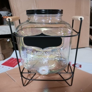 Navaris dozator bauturi sticla borosilicata rainbow irizat, 5L, Ø16x27cm, 2kg, robinet inox, stand metalic, manere lemn, rezistenta -20°C/300°C, transparent/rainbow - Verificat A · Re-Bloom - Img 6