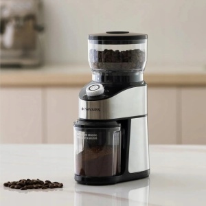 Navaris rasnita electrica cafea cu bavura conica, ABS/otel inoxidabil, 18x12.5x28 cm, discuri slefuit inox, argintiu/negru - Verificat A · Re-Bloom