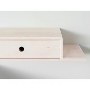 Noptiera cu un sertar Woodek, lemn masiv de stejar, alb, 15 x 65 x 30 cm