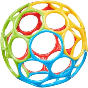 Oball Classic bila senzoriala 10 cm, 32 gauri prindere usoara, plastic moale fara BPA PVC latex, lavabila, 0 luni+, multicolor - Verificat A · Re-Bloom - Img 1