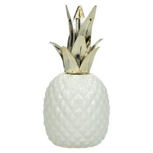 Obiect decorativ Pineapple alb/auriu, inaltime 15cm